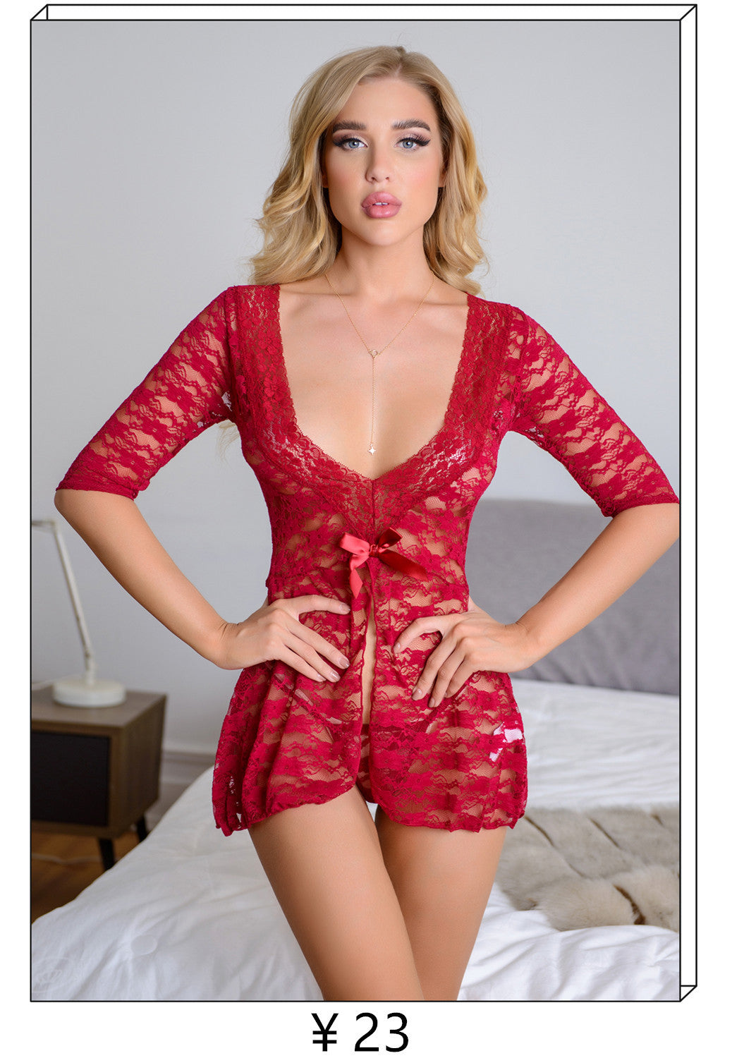Foreign Trade Spring Summer New Women's Sexy Open Front Lace French Bathrobe Nightgown Sexy Homewear Set In Stock