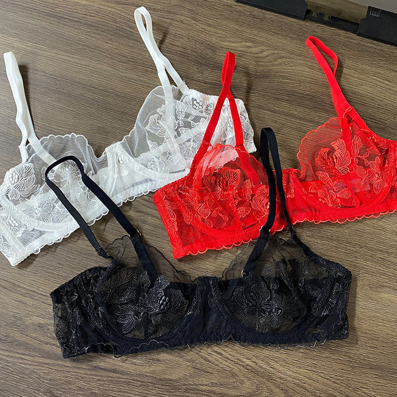 European and American Cross-Border French Style Sexy Lingerie Set Ultra-Thin See-Through Lace Temptation Big Bust Minimizer Bra Erotic Lingerie