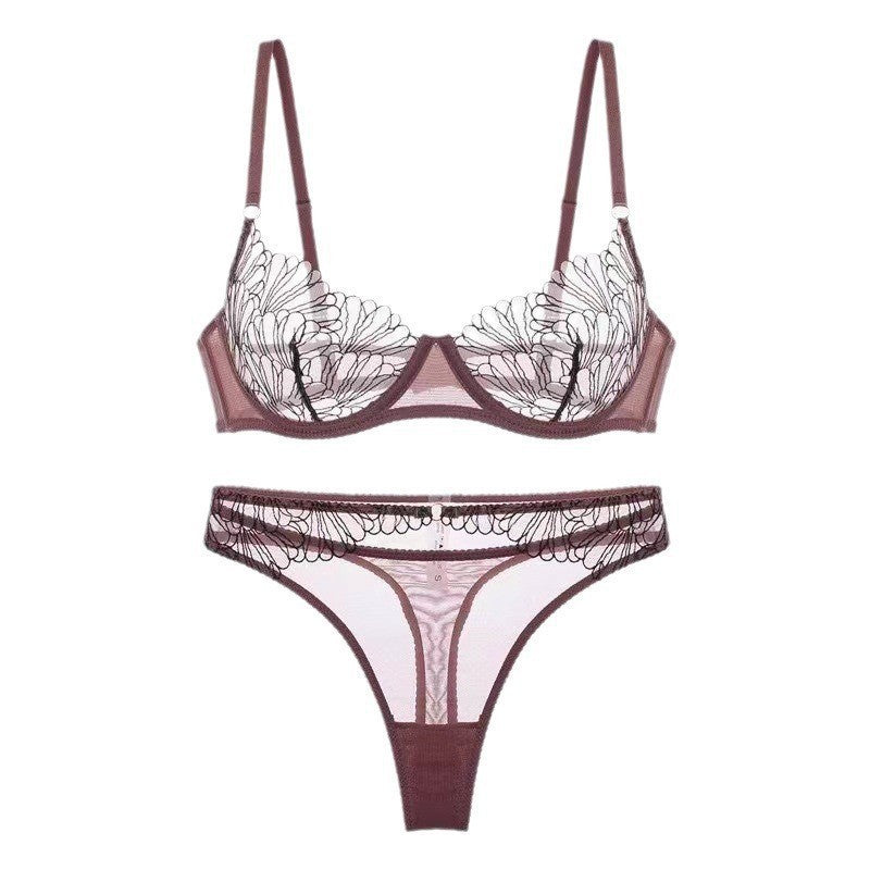European and American Cross-Border Sexy Lingerie for Women French Style Ultra-Thin Lace Bra Large Bust Minimizer Anti-Sagging Erotic Lingerie Set