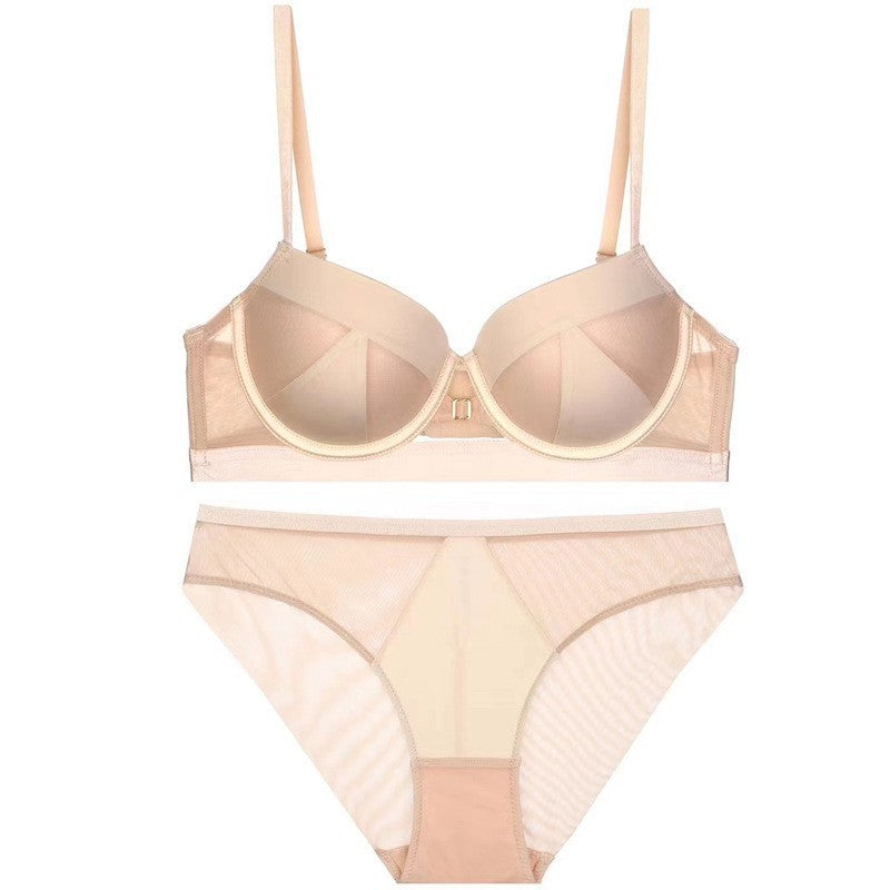 European and American Cross-Border Sexy Lingerie Seamless Half-Cup Small Chest Push-Up Bra Anti-Sagging Side Breast Collection Lift Bra Set
