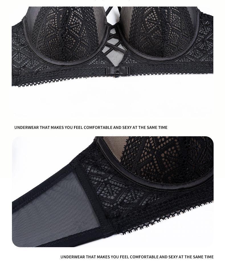Cross-Border European and American Style French Lingerie Sexy Lace Strap Design Large Bust Push-Up Anti-Sagging Bra Set
