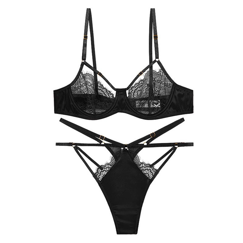 European and American Cross-Border Hot-Selling Sexy Lace Bra for Women, Tempting Large Bust, Minimizing, with Straps T Sexy Lingerie Set