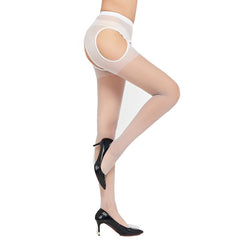 Sexy Core-Spun Silk Four-Cut Hollow Lace Erotic Stockings Four-Sided Crotch-Free Temptation Base Pantyhose7504