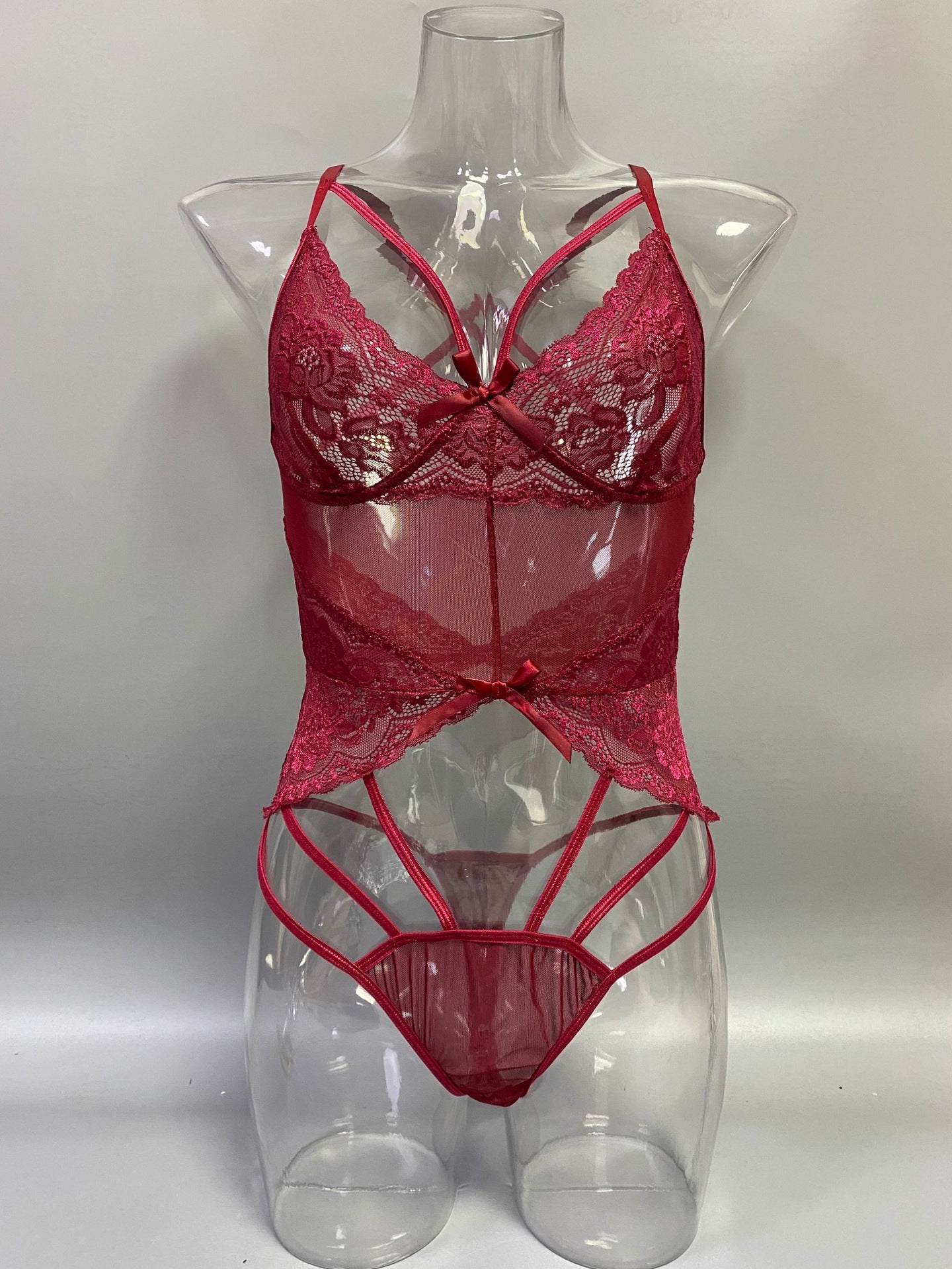 2022Cross-Border New Style Foreign Trade European and American Sexy Women Lace Mesh Splicing Bodysuit Lingerie Set In Stock