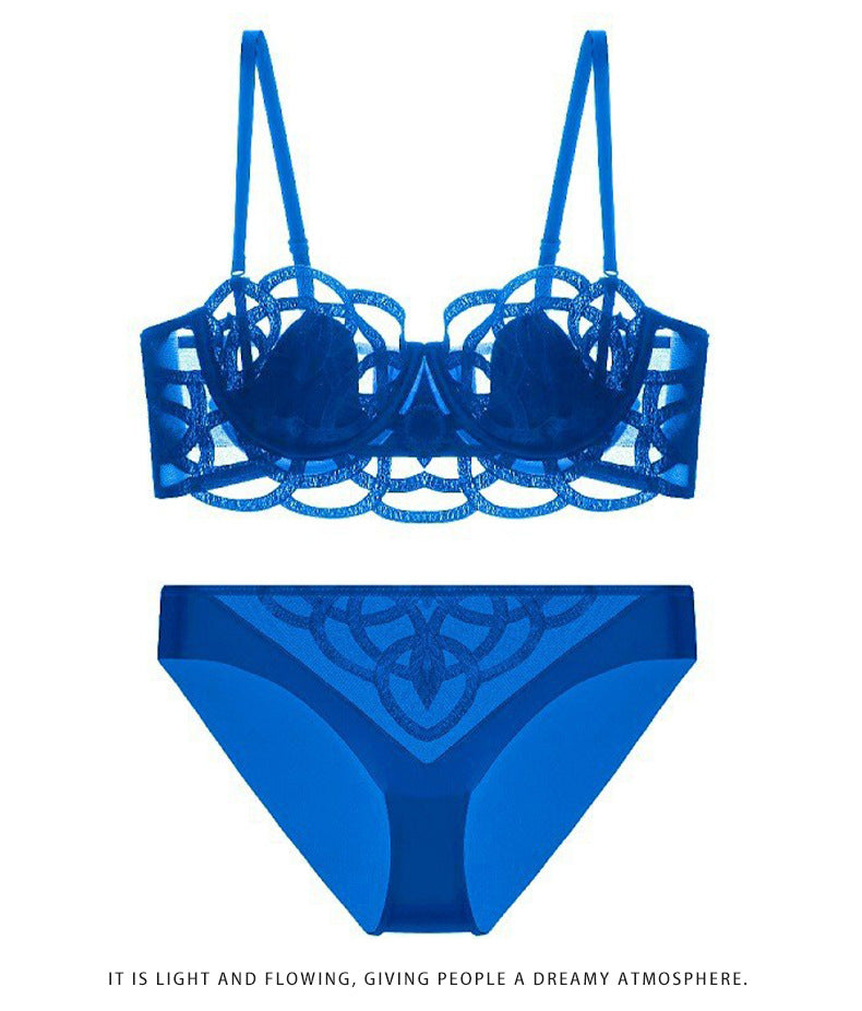 French Style Sexy Lingerie for Women, Thin Transparent Breathable Lace Bra, Minimizing Large Bust, Side Breast Collection, Push-Up Bra Set