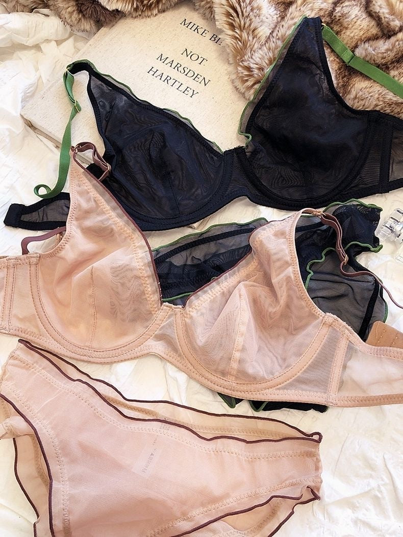 Cross-Border Hot-Selling Sexy Lingerie Ultra-Thin Mesh Large Bust Minimizer Side Breast Collection Anti-Sagging Bra Sexy Lingerie Set
