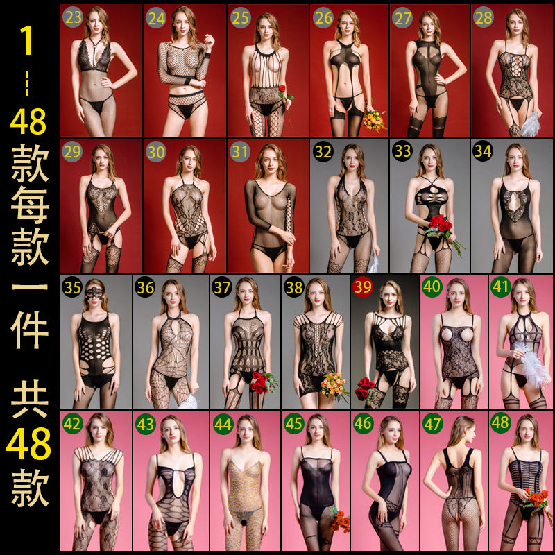 European and American Hot-Selling Sexy Lingerie Women's Sexy Uniform Temptation Bodystocking Lace Stockings Nightwear Mesh Outfit Set