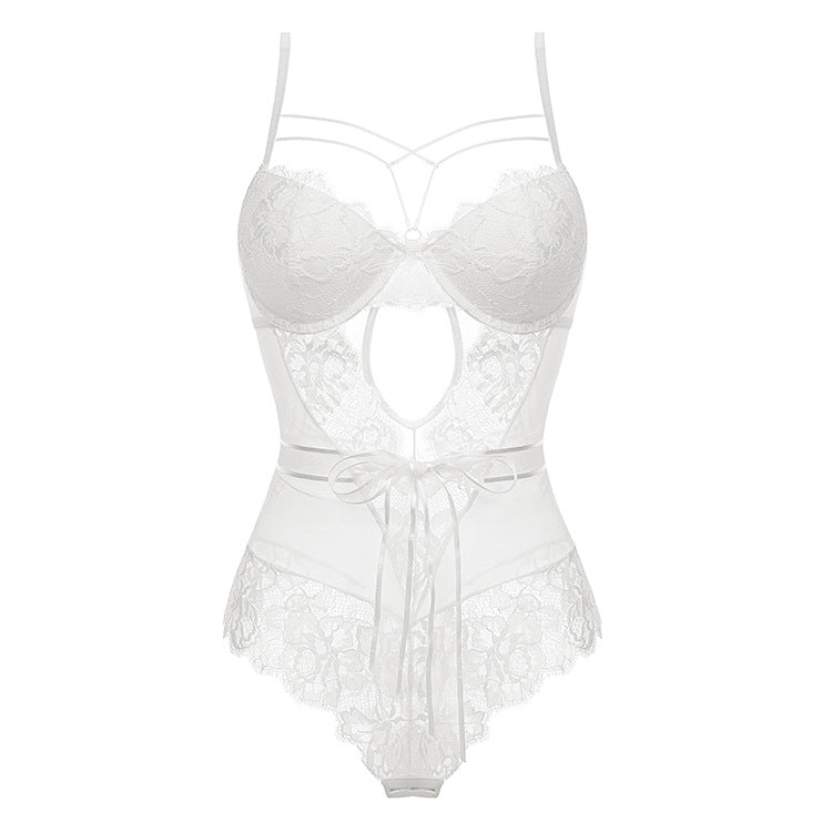 French Style Sexy Bodysuit Temptation Bow Transparent Lace European and American Tight Sexy Jumpsuit