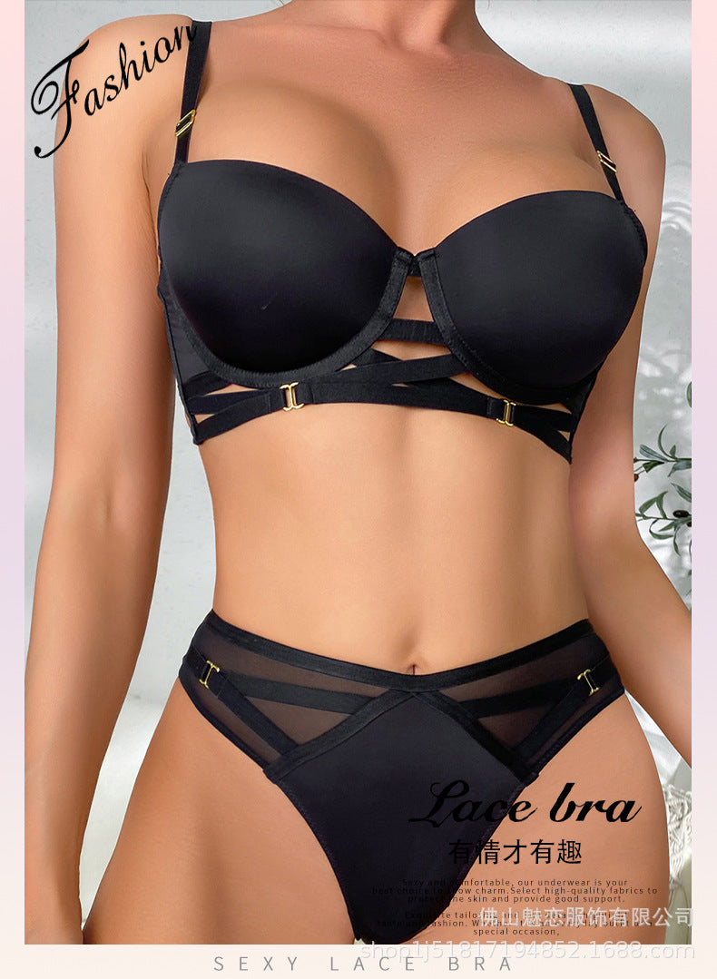 Cross-Border European and American Sexy Lingerie for Women, Cross-Strap Seamless Bra, Large Bust Minimizer, Anti-Sagging Bra Set
