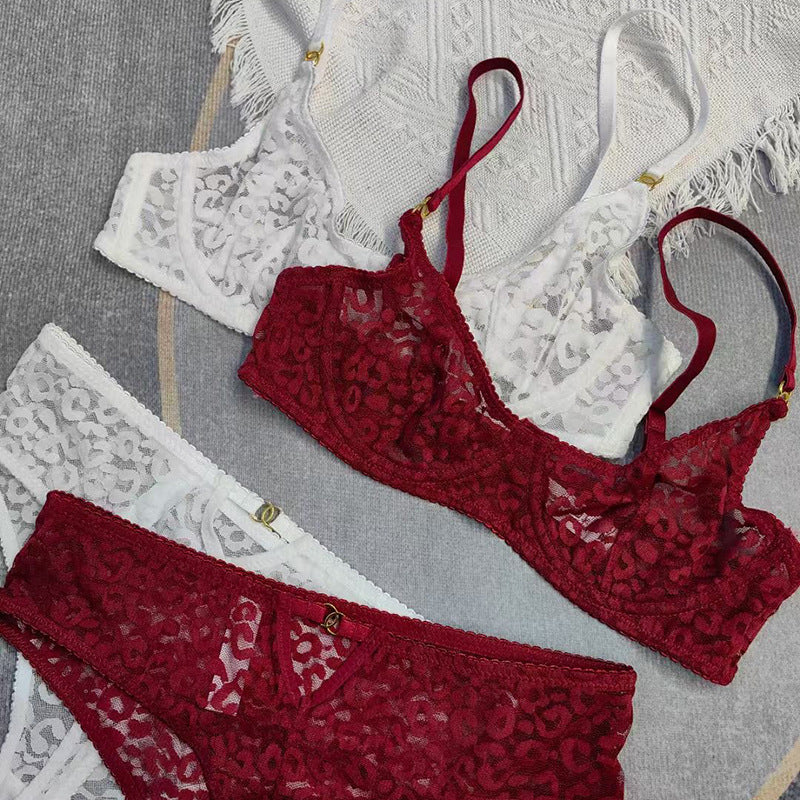 European and American Sexy Lingerie French Ultra-thin See-through Jacquard Lace Erotic Lingerie Big Chest Minimizer Plus Size Bra Set