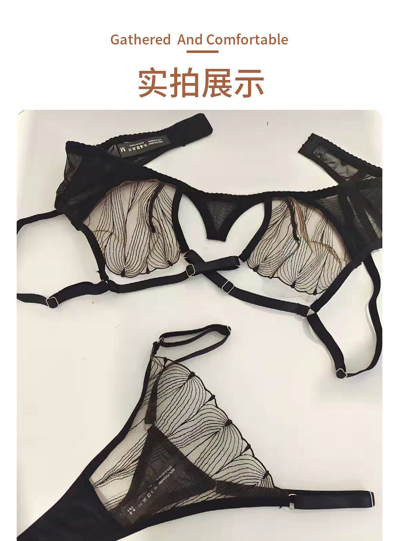 Sexy French Style Bra Cross Strap Lace Bra Big Bust Minimizer Anti-Sagging Bra Set Cross-Border