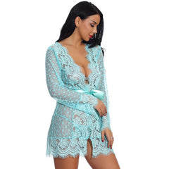 Autumn New Cross-Border Sexy Lingerie Temptation Mesh Nightdress Lace Transparent Women's Long Dress Homewear