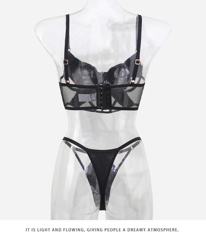 Cross-Border Sexy Lingerie for Women French Style Thin Cotton Smooth Mesh Fishbone Bra Set for Large Bust Minimizing Anti-Sagging Bra Set