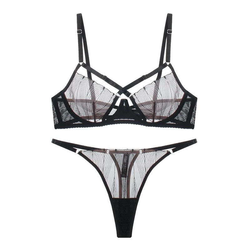 European and American Cross-Border Hot-Selling Sexy Lingerie Cross-Strap Lace Big Bust Minimizer Plus Size Lingerie Set