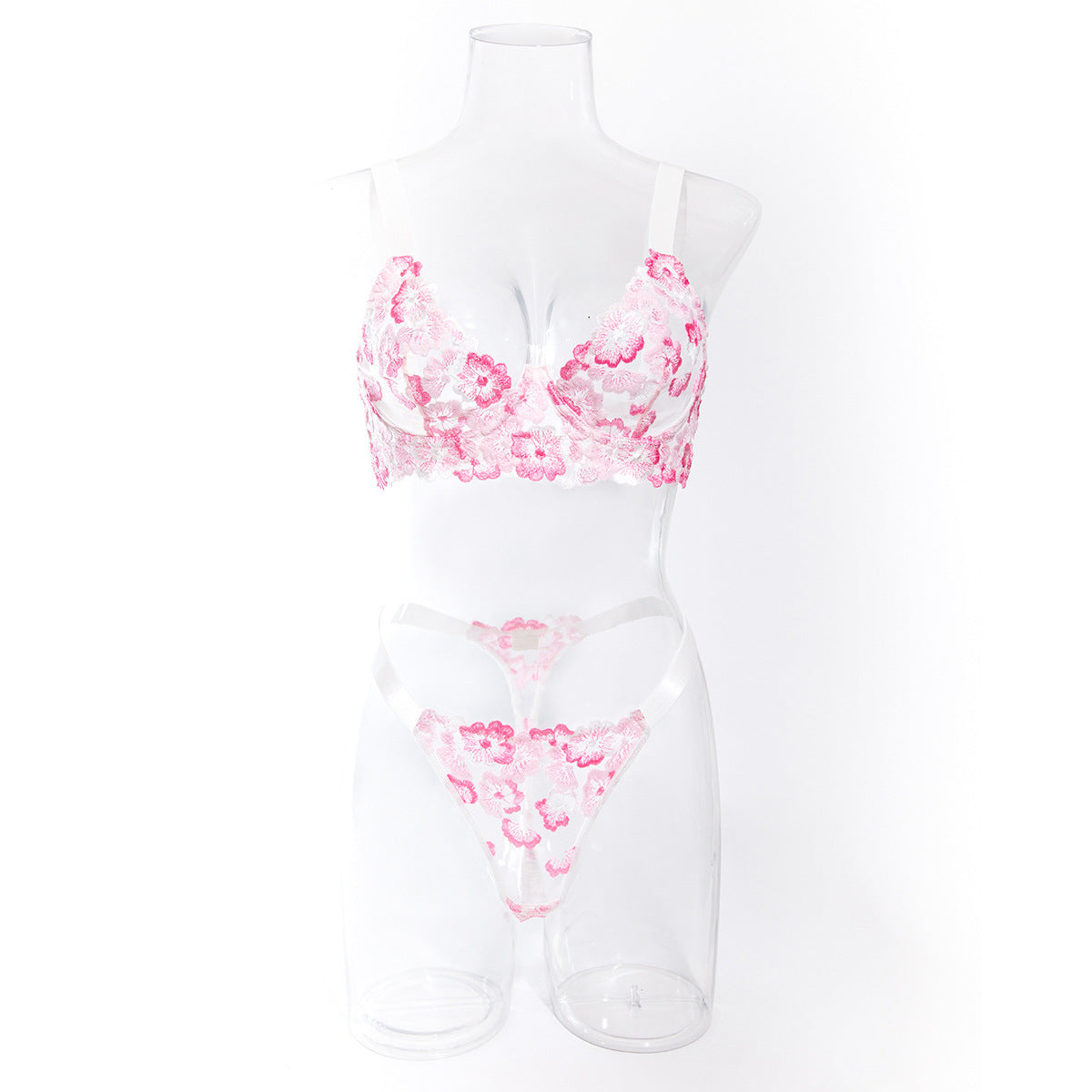 Foreign Trade Cross-Border Sexy Lingerie Big Bust Minimizer Push-Up Pure Girl Embroidered Flowers Comfortable Erotic Lingerie Set
