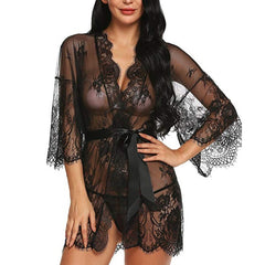 New Style Sexy Lingerie Transparent Mesh Lace Nightdress Uniform Temptation Bathrobe