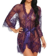 New Style Sexy Lingerie Transparent Mesh Lace Nightdress Uniform Temptation Bathrobe