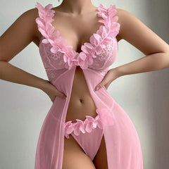 Cross-Border Foreign Trade Hot-Selling Sexy Nightdress for Women Temptation Split Lace Trim Sexy Nightgown Thong Two-Piece Set