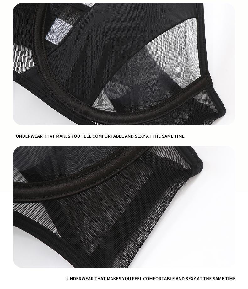 Cross-Border Sexy Lingerie Thin See-Through Mesh French Style Bra Large Bust Minimizer Plus Size Bra and Thong Set
