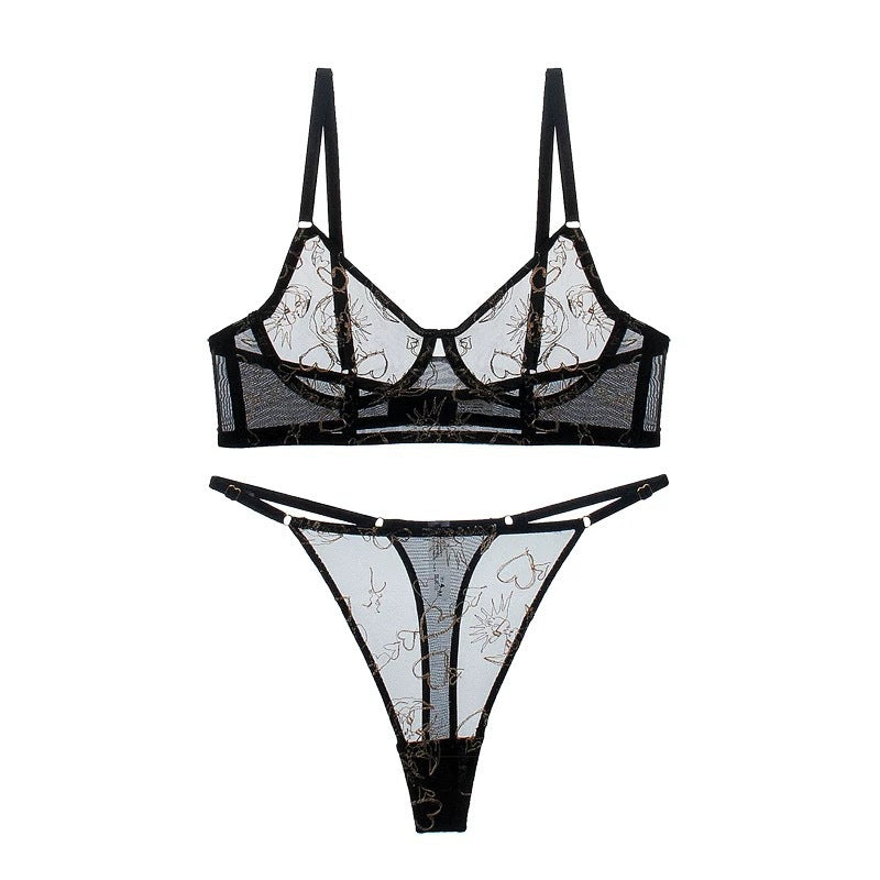 Cross-Border Hot-Selling Sexy Lingerie Ultra-Thin Transparent French Lace Lingerie Large Bust Minimizer Plus Size Bra Set