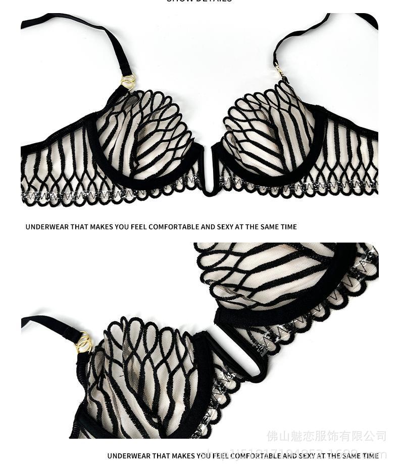 Cross-border European and American Sexy Lingerie for Women Ultra-thin Deep U Shell-Shaped Embroidery Large Bust Minimizing Anti-Sagging Lift Bra Set