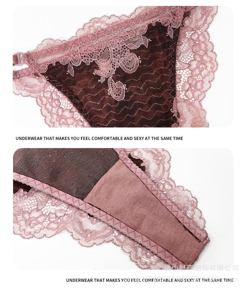 Cross-Border European and American Sexy Lingerie Set Ultra-Thin Lace French Bra Large Bust Minimizer Thong Two-Piece Set