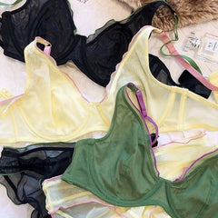 Cross-Border Hot-Selling Sexy Lingerie Ultra-Thin Mesh Large Bust Minimizer Side Breast Collection Anti-Sagging Bra Sexy Lingerie Set