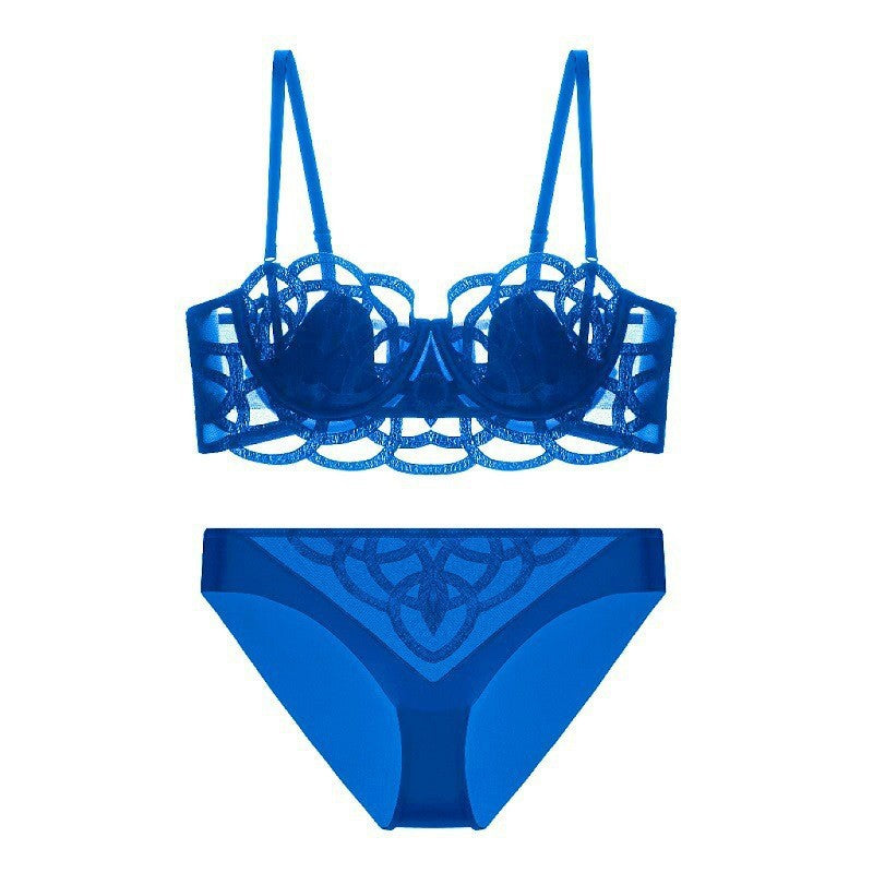 French Style Sexy Lingerie for Women, Thin Transparent Breathable Lace Bra, Minimizing Large Bust, Side Breast Collection, Push-Up Bra Set