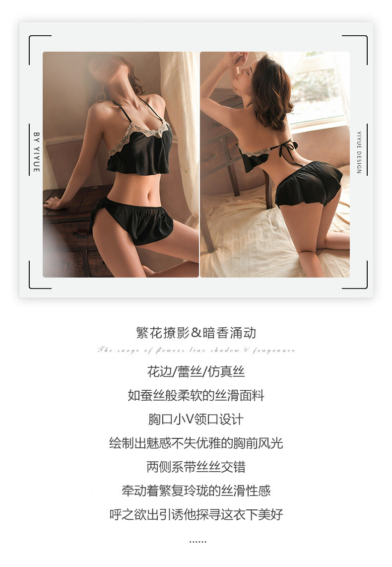 Yiyue Sexy Lingerie Deep V V Bellyband Style Nightdress for Women Hot Home Passion Lace Temptation Set8399