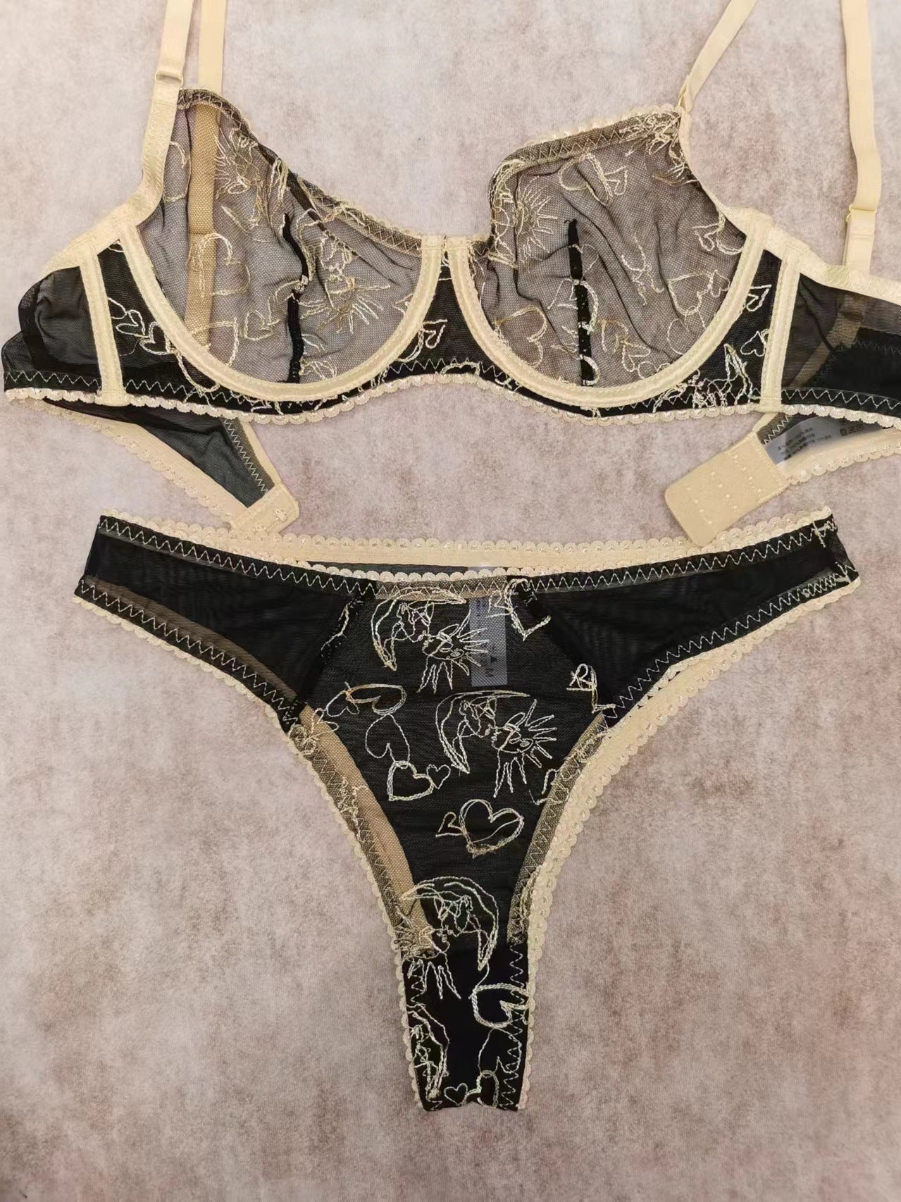 European and American Cross-Border French Style Sexy Lingerie Ultra-Thin Embroidered Lace Bra Large Bust Minimizer Plus Size Erotic Lingerie Set