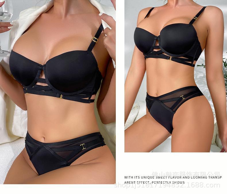 Cross-Border European and American Sexy Lingerie for Women, Cross-Strap Seamless Bra, Large Bust Minimizer, Anti-Sagging Bra Set