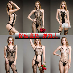 European and American Hot-Selling Sexy Lingerie Women's Sexy Uniform Temptation Bodystocking Lace Stockings Nightwear Mesh Outfit Set