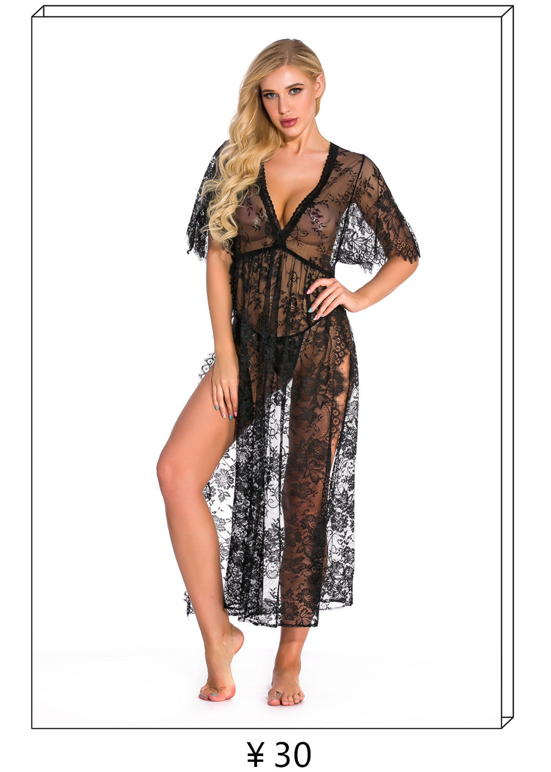 Autumn New Cross-Border Sexy Lingerie Temptation Mesh Nightdress Lace Transparent Women's Long Dress Homewear