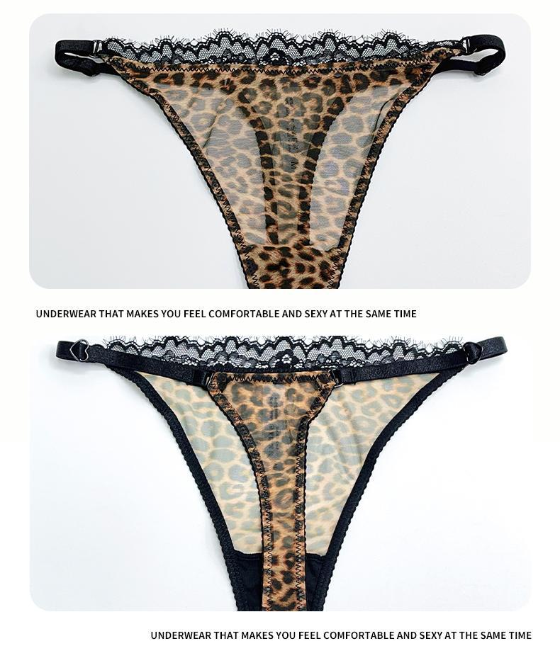 Cross-Border European and American Style Sexy Lingerie for Women Lace Leopard Mesh See-Through Large Bust Minimizer Push-Up Bra Set