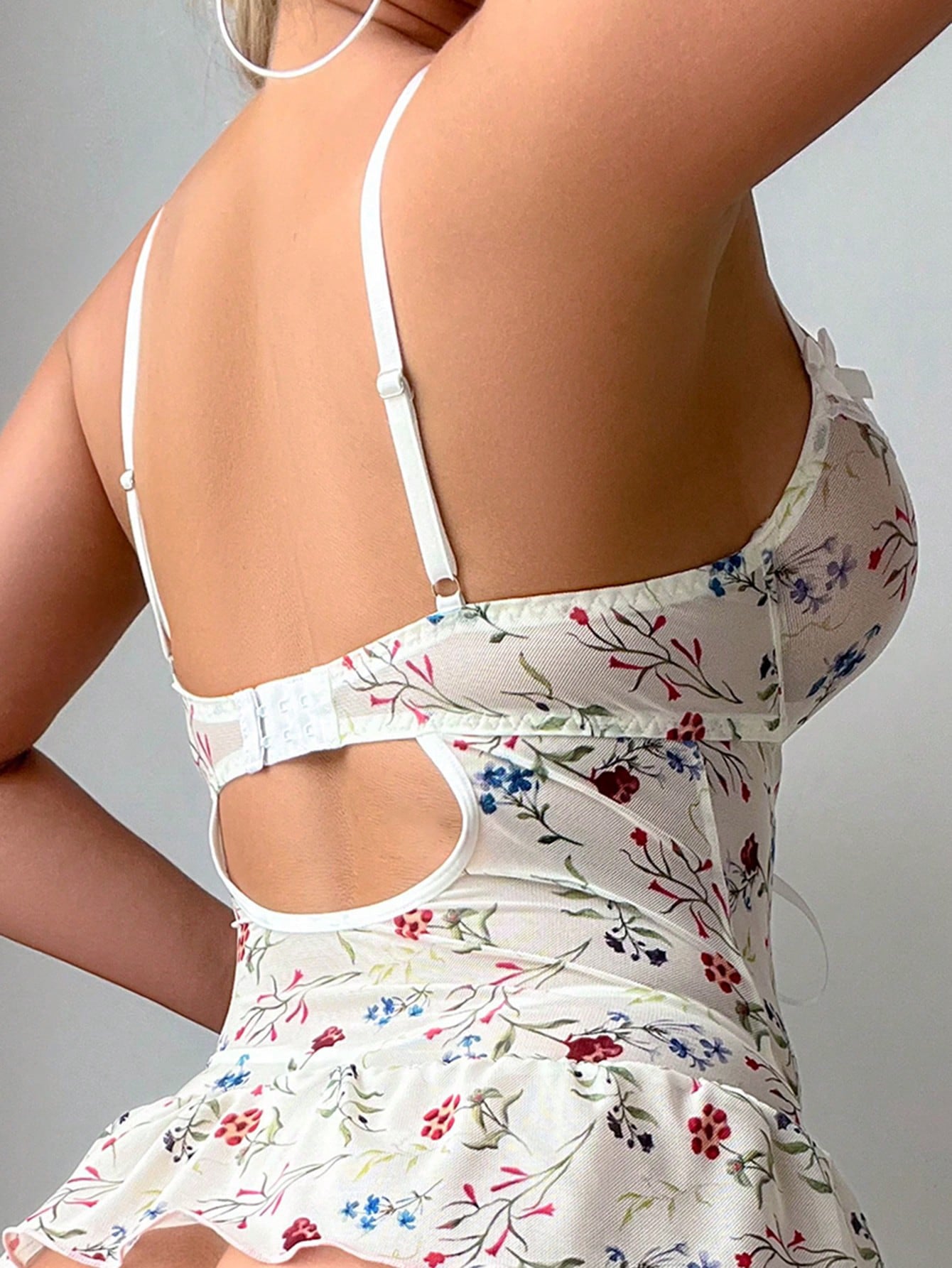 Foreign Trade Cross-Border Hot-Selling Sexy Floral Lace Trim Nightdress for Women with Cross-Strap Bodysuit and Thong Lingerie Set