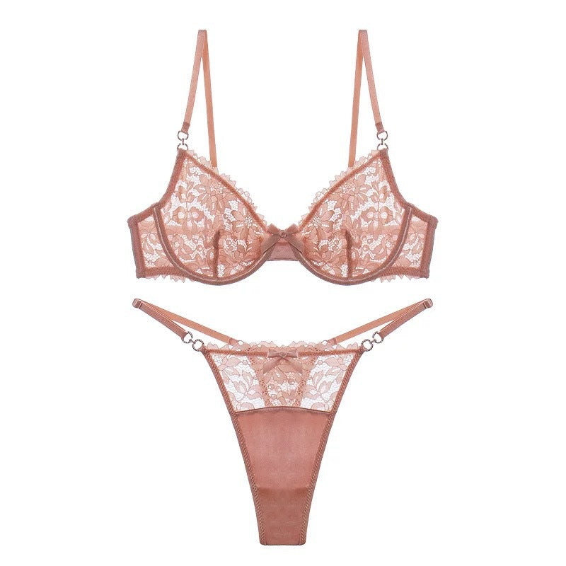 European and American Cross-Border Hot-Selling Sexy Lingerie French Ultra-Thin Large Bust Minimizing Anti-Sagging Lace Bra Set