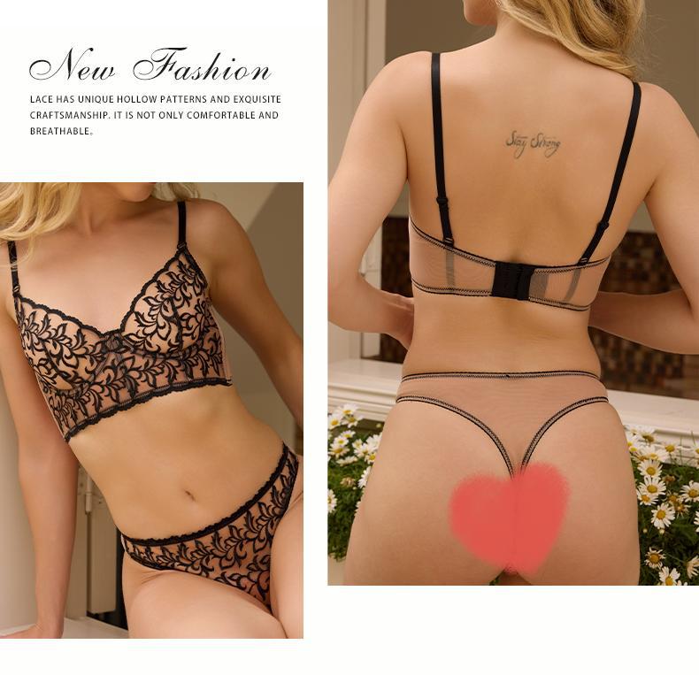 Cross-Border Foreign Trade French Style Lingerie Sexy Lace See-Through Erotic Bra Large Bust Minimizer Anti-Sagging Lingerie Set