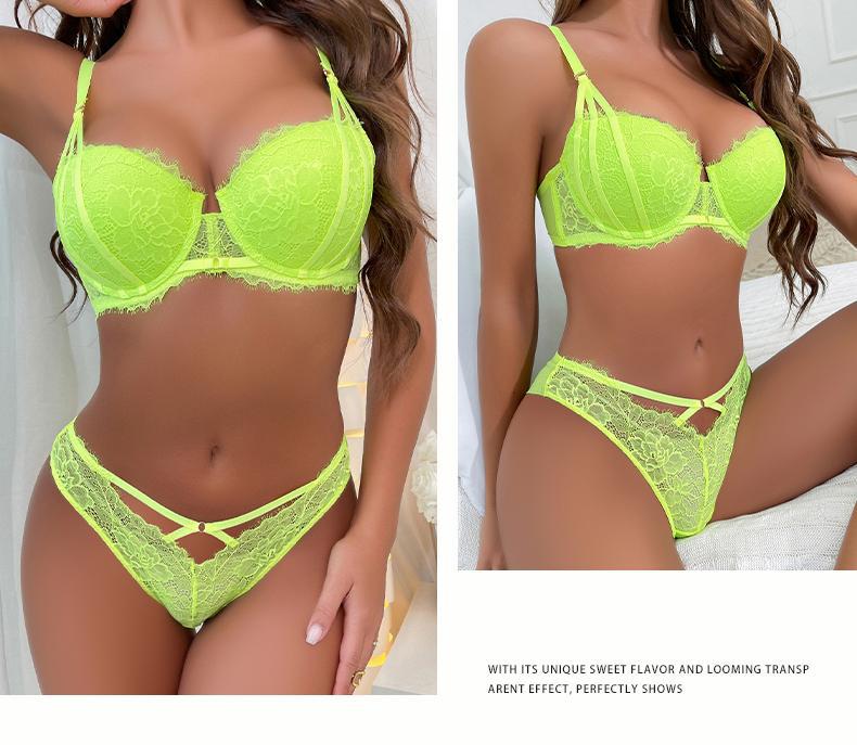 European and American Sexy Lingerie Eyelash Lace Small Chest Enhancing Push-Up Bra Anti-Sagging Side Breast Collection Bra Set