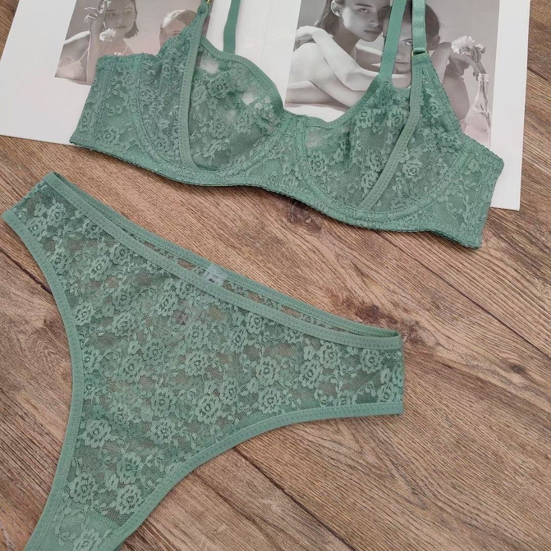 European and American French Style Sexy Lingerie for Women Ultra-thin See-through Lace Bra Set Large Bust Minimizer Anti-sagging Bra
