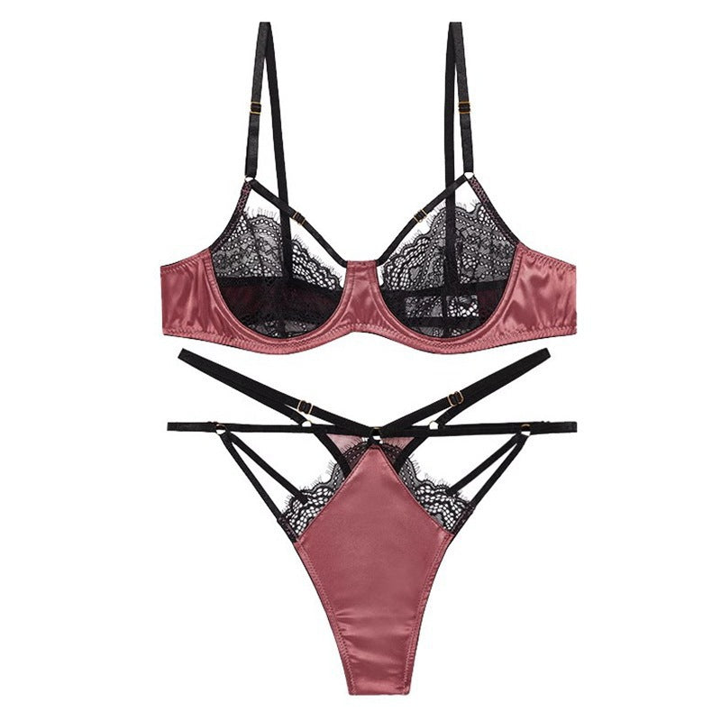 European and American Cross-Border Hot-Selling Sexy Lace Bra for Women, Tempting Large Bust, Minimizing, with Straps T Sexy Lingerie Set