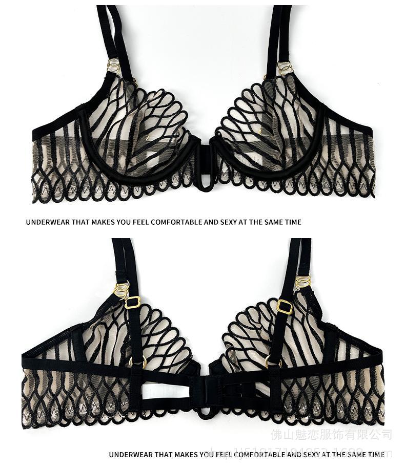 Cross-border European and American Sexy Lingerie for Women Ultra-thin Deep U Shell-Shaped Embroidery Large Bust Minimizing Anti-Sagging Lift Bra Set