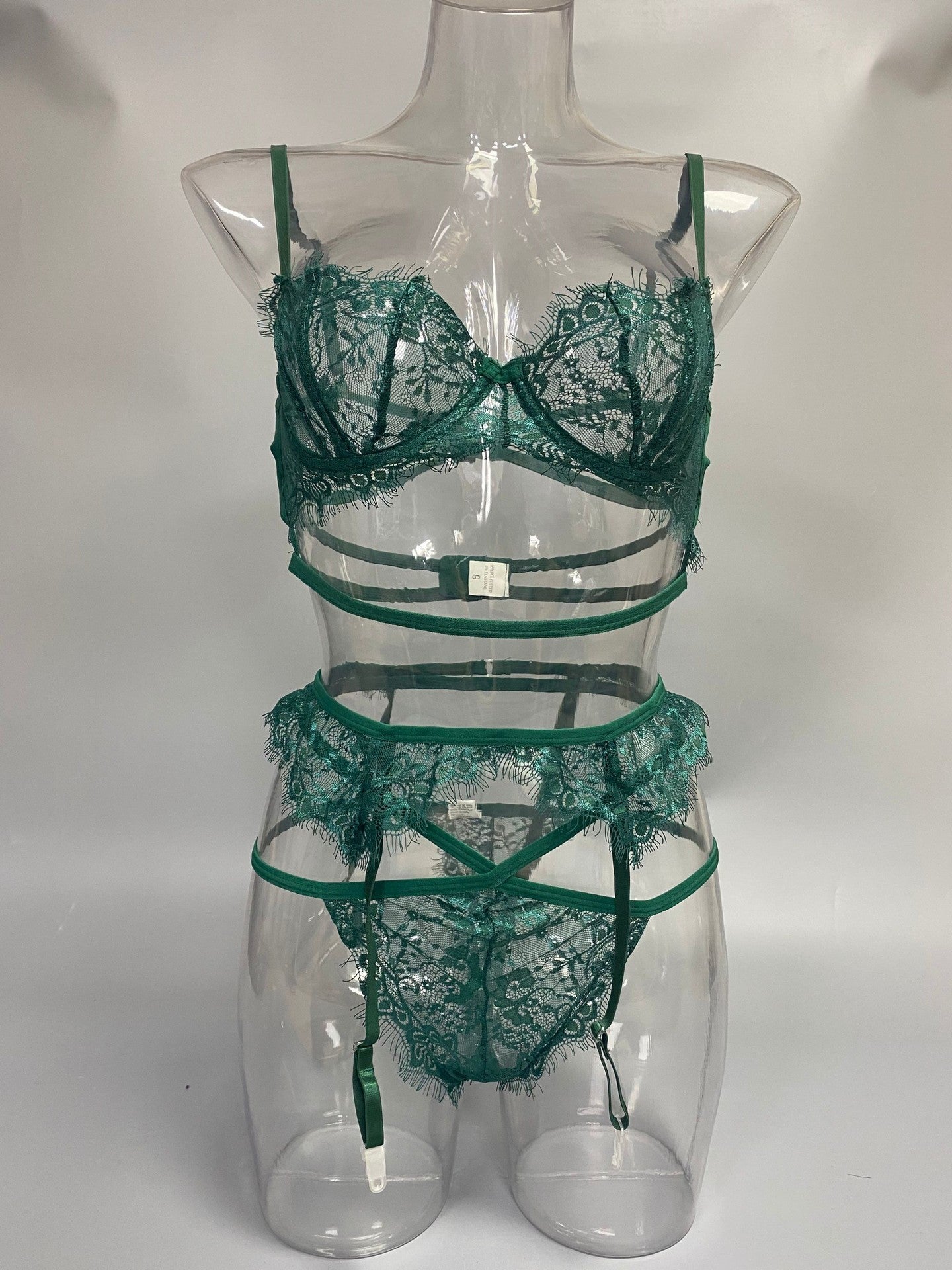 Sexy Lingerie Cross-Border Women's Fashion European and American AliExpress Amazon Transparent Lace Underwire Sexy Three-Piece Set New Model