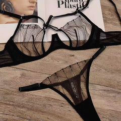 European and American Cross-Border Hot-Selling Sexy Lingerie Cross-Strap Lace Big Bust Minimizer Plus Size Lingerie Set