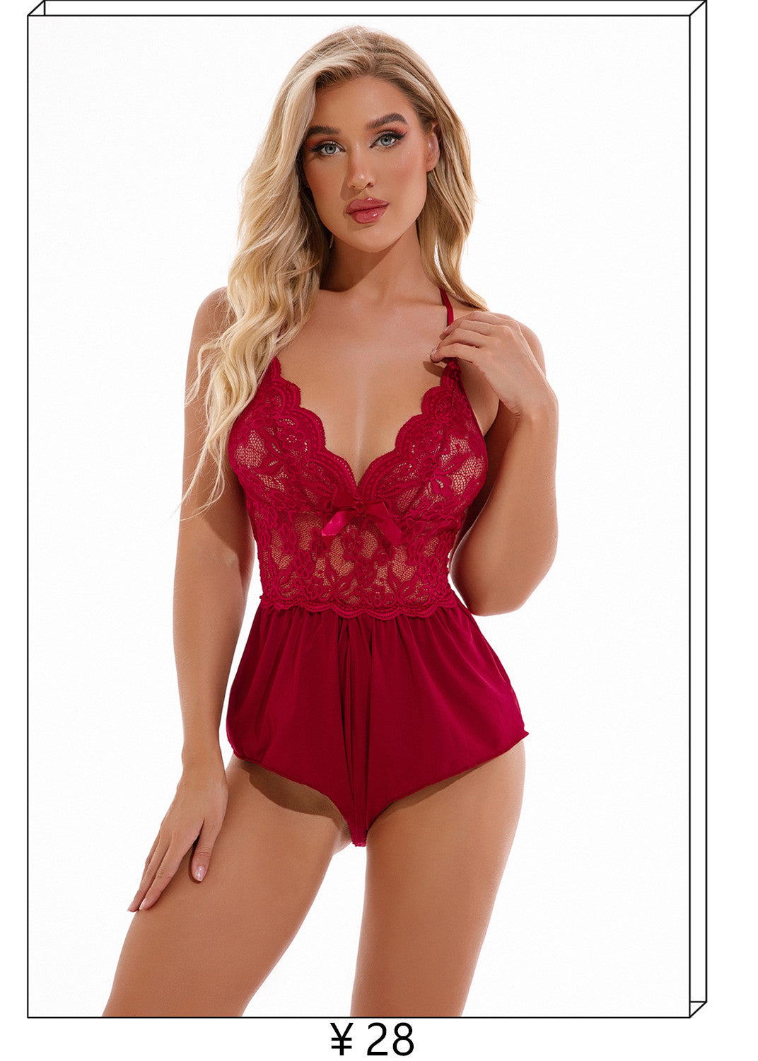 Women's Sexy Lingerie plus Size One-piece lace deep V Tights European and American Cross-Border AliExpress eBay Source of Goods