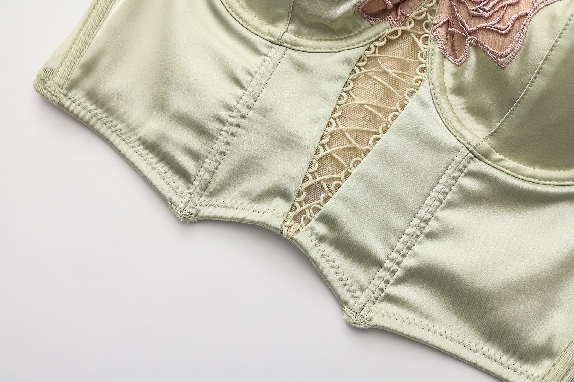 French Style Sexy Lingerie Summer Thin Retro Rose Fishbone Bra Vest Style Long Shaping Push-Up Bra