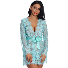 Autumn New Cross-Border Sexy Lingerie Temptation Mesh Nightdress Lace Transparent Women's Long Dress Homewear