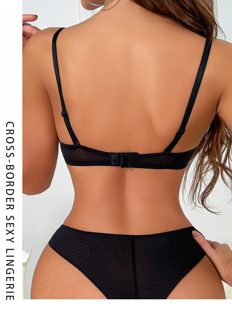 Cross-Border French Lace Lingerie Sexy Honeycomb Pattern Ultra-Thin Soft Underwire Bra Large Bust Minimizer Plus Size Bra Set
