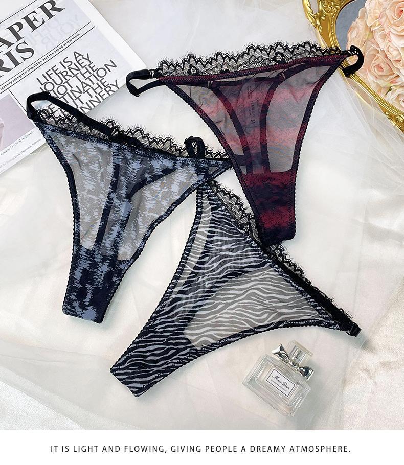 Cross-Border European and American Style Sexy Lingerie for Women Lace Leopard Mesh See-Through Large Bust Minimizer Push-Up Bra Set