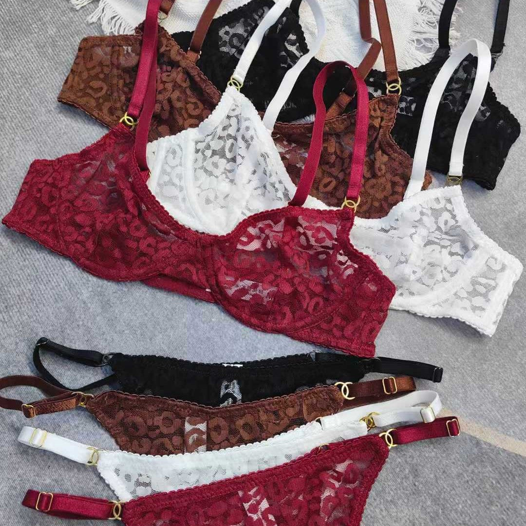 Cross-Border European and American Sexy Lingerie Ultra-Thin See-Through Mesh Lace Bra Large Bust Minimizer Plus Size Lingerie Set
