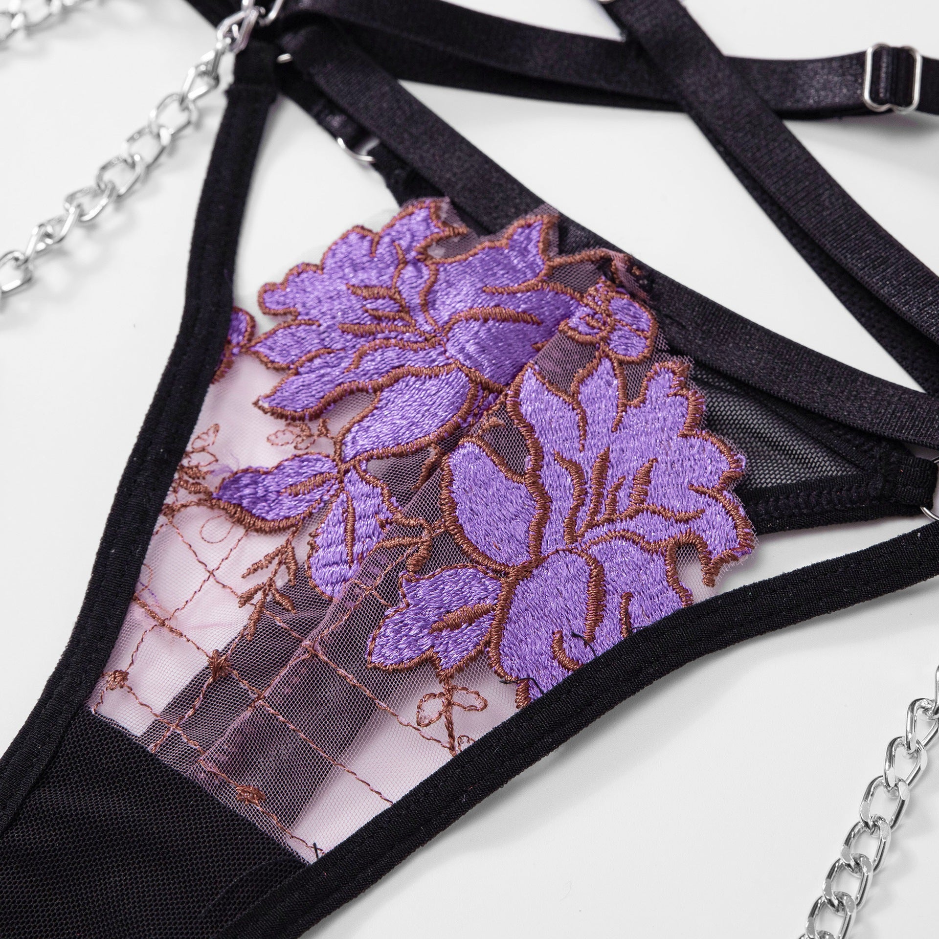 Cross-Border Sexy Lingerie for Women Ultra-Thin See-Through Floral Embroidery Lace Bra Large Bust Minimizer Sexy Lingerie Four-Piece Set